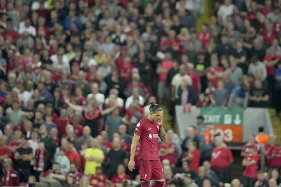 [리버풀=AP/뉴시스]리버풀 누녜스 퇴장. 2022.08.15.