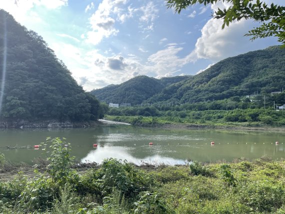 18일 충북 충주시는 산척면 삼탄유원지 하천 대장균 수치가 기준치를 초과했다고 밝혔다. 이 하천은 수도권 주민의 식수원인 충주호로 흘러가 재발 방지책을 찾아야 한다는 목소리가 커지고 있다. 비가 내린 뒤 삼탄유원지 하천 모습.2022.8.18/뉴스1 ⓒ News1 윤원진 기자