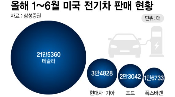 올해 1~6월 미국 전기차 판매 현황 /그래픽=정기현 기자