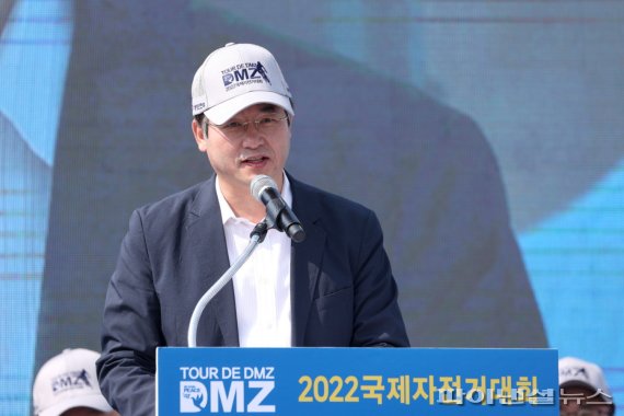 이동환 고양시장 26일 ‘뚜르 드 디엠지 2022’ 고양서 개막식 환영사. 사진제공=고양시