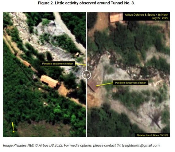 지난 8월 4일 북한 함경북도 길주군 풍계리 핵 실험장 3번 갱도 위성 사진 모습. 사진=38노스 홈페이지 캡처