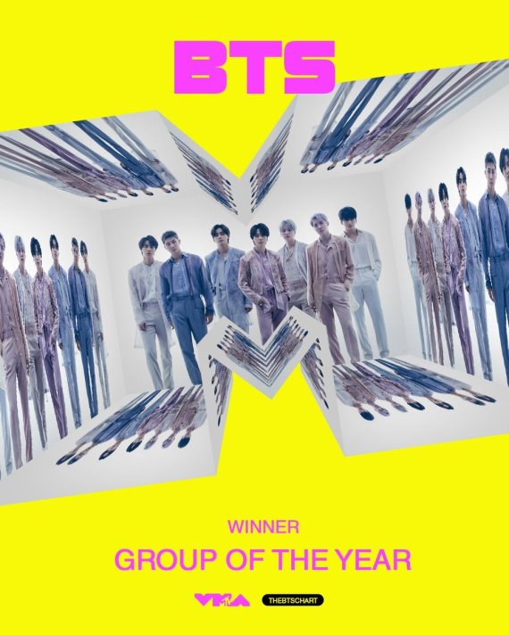 '2022 MTV 비디오 뮤직 어워드'에서 4년 연속 올해의 그룹상을 수상한 그룹 방탄소년단