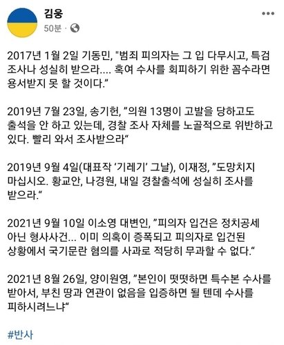 [김웅 의원 페이스북 캡처. 재판매 및 DB 금지] (출처=연합뉴스)