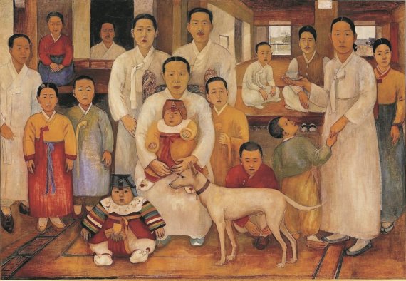 배운성, 가족도, 1930-35, 캔버스에 유채, 139x200.5cm, 개인소장(국립현대미술관 제공)