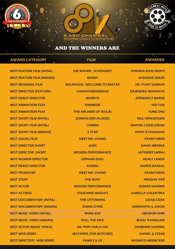 [서울=뉴시스] 'K 아시프 챔벌 국제 영화제' 수상 명단. 2022.09.08. (사진 = 영화제 측 제공) photo@newsis.com *재판매 및 DB 금지