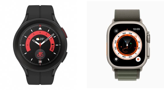 갤럭시워치5 프로(왼쪽)와 애플워치 울트라. (사진=삼성전자·애플 제공) *재판매 및 DB 금지