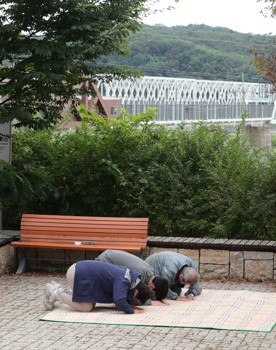 추석인 10일 오전 고향이 함경남도 함흥인 실향민 가족이 경기도 파주 임진각에서 북녘을 향해 절을 하고 있다. 2022.9.10/뉴스1 ⓒ News1 박세연 기자