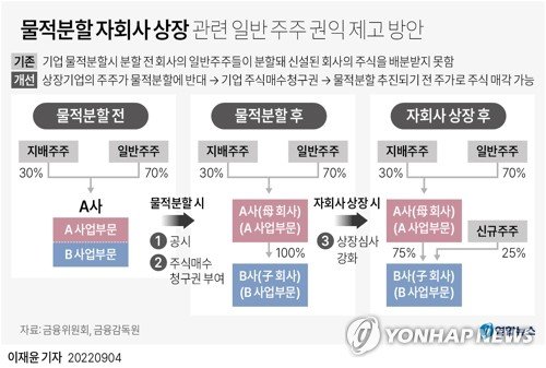 금융위원회와 금융감독원은 '물적분할 자회사 상장 관련 일반 주주 권익 제고 방안'을 지난달 4일 발표했다.<div id='ad_body2' class='ad_center'></div>