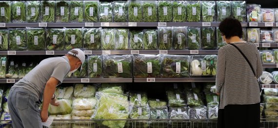 배추·무·고추 등 농산물 가격이 크게 올라 주부들 부담이 커졌다. 지난달 14일 오전 서울 시내 한 대형마트에서 시민들이 장을 보는 모습. /뉴시스