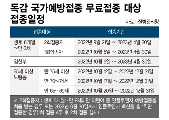 독감 국가예방접종 무료접종 대상 접종 일정 /그래픽=정기현 기자