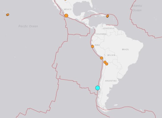 24일 오전 7시53분(한국시간) 칠레 푸에르토몬트 서쪽 220km 해역에서 규모 6.2의 지진이 발생했다고 미국 지질조사국(USGS)이 밝혔다.(USGS 홈페이지 갈무리).