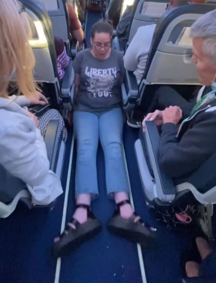 영국 여성 제니 베리가 항공기 통로 바닥을 팔로 짚으면서 화장실로 기어서 이동하고 있다. 인스타그램 @wheelie_good_life