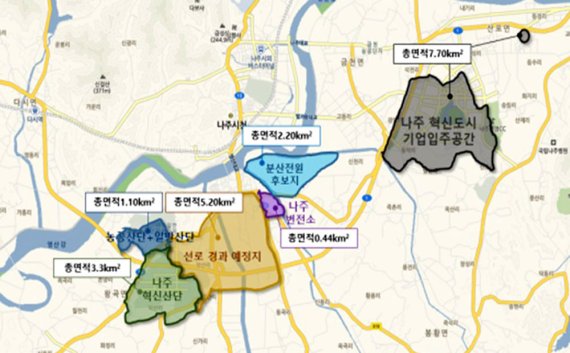 [나주=뉴시스] 그래픽은 12일 중소벤처기업부가 지정한 나주 에너지 규제자유특구 범위. (그래픽=나주시 제공) 2019.11.12. photo@newsis.com