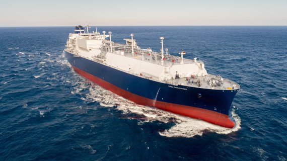 현대중공업이 건조한 17만4000입방미터(㎥)급 LNG 운반선의 시운전 모습 한국조선해양 제공