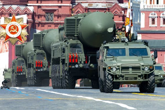 FILE - Russian RS-24 Yars ballistic missiles roll in Red Square during the Victory Day military parade in Moscow, Russia in June 24, 2020.Russian President Vladimir Putin has warned that he wouldn't hesitate to use nuclear weapons to ward off Ukraine's attempt to reclaim control of its occupied regi