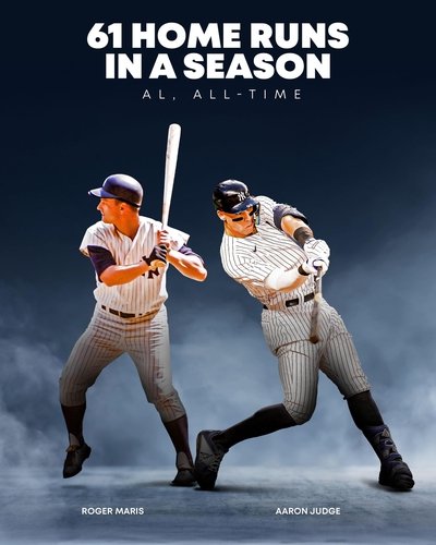 아메리칸리그 시즌 최다 홈런 주인공 매리스와 저지 [MLB 트위터 계정 캡처. 재판매 및 DB 금지]