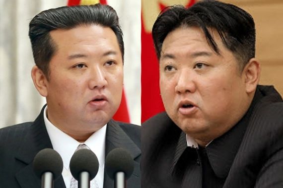 2021년 12월 28일 당 전원회의 당시 김정은 북한 국무위원장의 모습(왼쪽)과 2022년 5월 12일 당 정치국 협의회에서 촬영된 사진. 연합뉴스