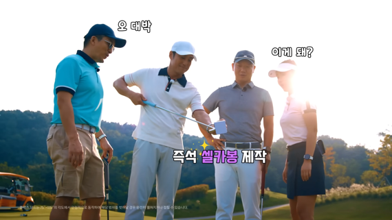 삼성전자 '제각각클럽' 시리즈 '골프'편에서 배우 지진희(왼쪽 2번째)와 출연자들이 갤럭시Z플립4로 셀카를 찍고 있다. 삼성전자 유튜브