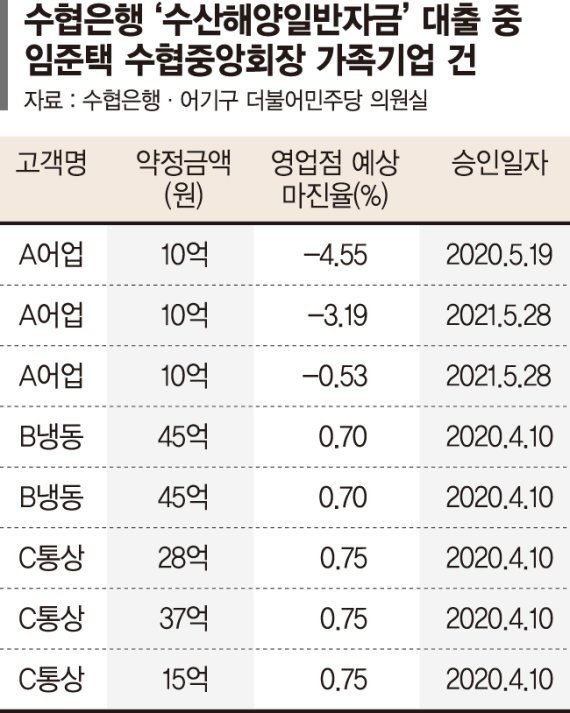 수협중앙회장 가족기업 수십억원대 저리대출 의혹