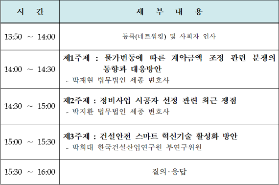 오는 19일 서울 종로구 디타워에서 열리는 건설산업 안전·발전 세미나의 일정표. 한국주택협회 제공