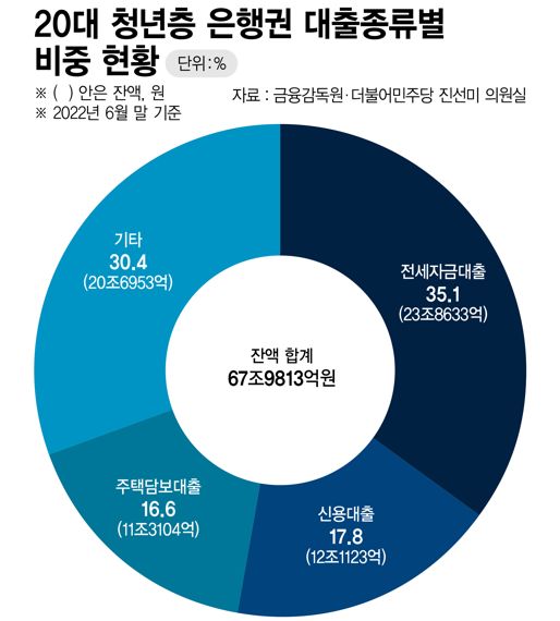 20대 청년층 은행권 대출 종류별 잔액 현황 /그래픽=정기현 기자