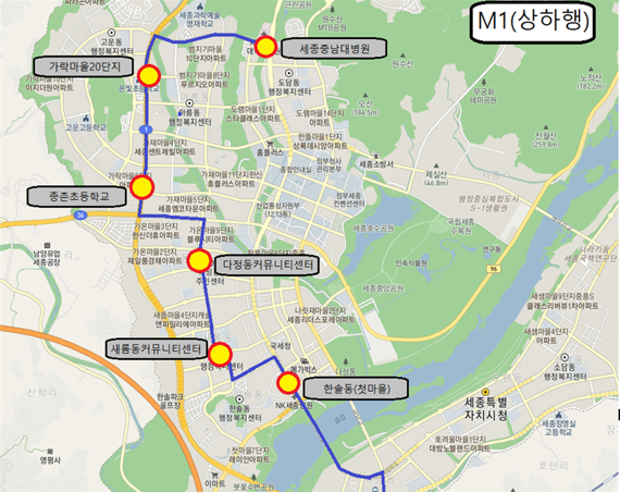 세종시 광역급행버스(M-Bus) 노선도