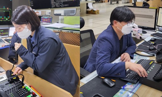 [서울=뉴시스]최우수관제사 김지윤(왼쪽)·장윤태.(사진=서울교통공사 제공)