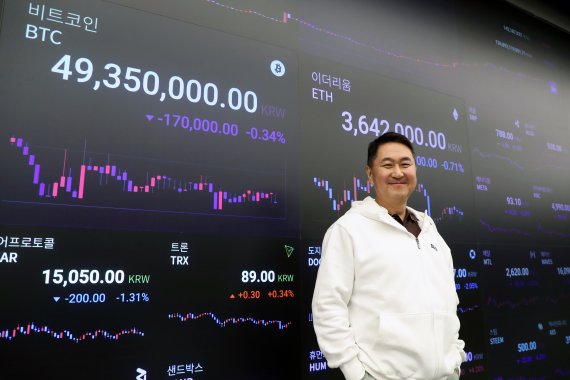 이석우 두나무 대표가 3일 오후 서울 강남구 업비트 라운지에서 뉴스1과 인터뷰를 하고 있다. 2022.5.3/뉴스1 ⓒ News1