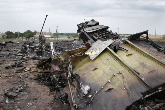 지난 2014년 7월 18일 우크라이나 동부 도네츠크주 샤흐타르스크 인근에서 촬영된 말레이시아 항공의 MH 17 여객기 잔해.신화뉴시스