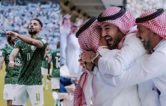 사우디아라비아가 아르헨티나를 상대로 역전승을 거둬 기뻐하는 빈 살만 왕세자. 빈 살만 왕세자 인스타그램 캡처