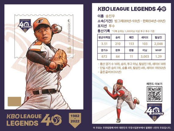'한국 야구 레전드 40인' 우표로 나온다
