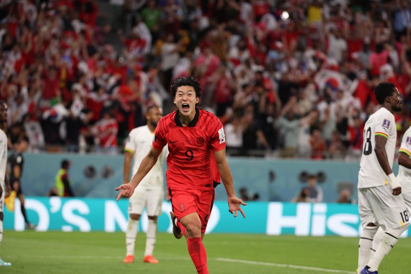 28일 오후(현지시간) 카타르 알라이얀 에듀케이션 시티 스타디움에서 열린 2022 카타르 월드컵 조별리그 H조 2차전 대한민국과 가나의 경기에서 조규성이 골을 넣은 뒤 포효하고 있다. 2022.11.28/뉴스1 ⓒ News1 이광호 기자