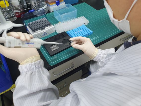 ETRI 연구진이 바이러스 검출을 위해 PCR 검사를 진행하고 있다. ETRI 제공