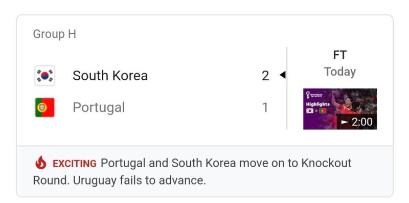 [3일 오전 2시 22분께 구글 월드컵 페이지 캡처]. '대한민국'이 '우루과이'로 수정되었다.