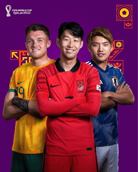 일본 축구팬들이 국제축구연맹(FIFA)이 한국·호주·일본 등 아시아국가들의 월드컵 16강 진출을 축하하면서 올린 SNS이미지.