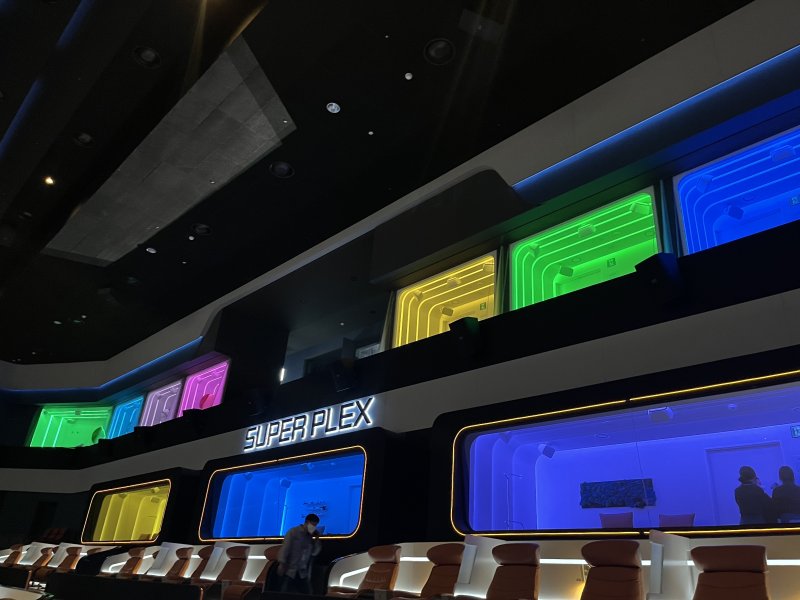 롯데시네마 수퍼플렉스 발코니 형태의 2층 독립 부스.