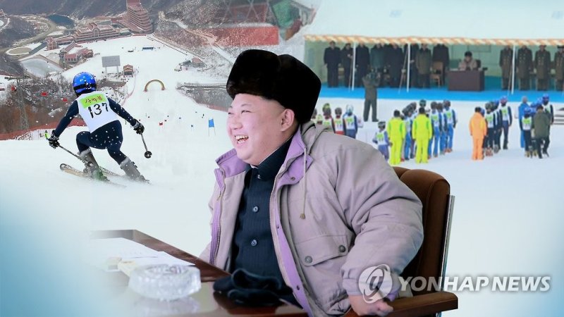 北 김정은, 스키경기 관람 (CG) [연합뉴스TV 제공]