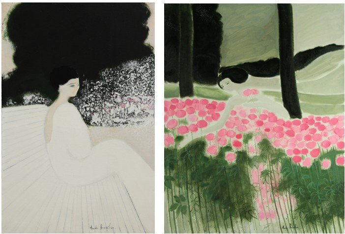 [서울=뉴시스]앉아있는 여인 (하얀 벤치), 1980, Oil on canvas, 81 x 54 cm 장미원, 1974, Oil on canvas, 146 x 114 cm