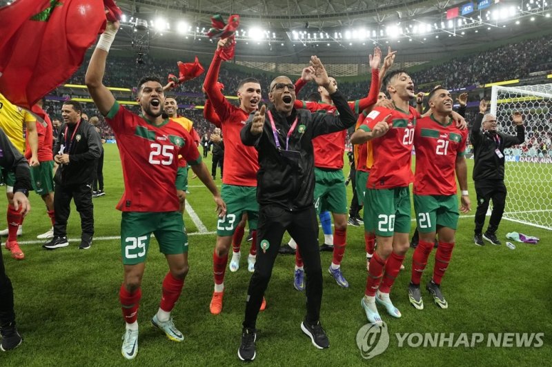 4강 진출 당시 기뻐하는 모로코 선수들의 모습. 사진=연합뉴스(AP)