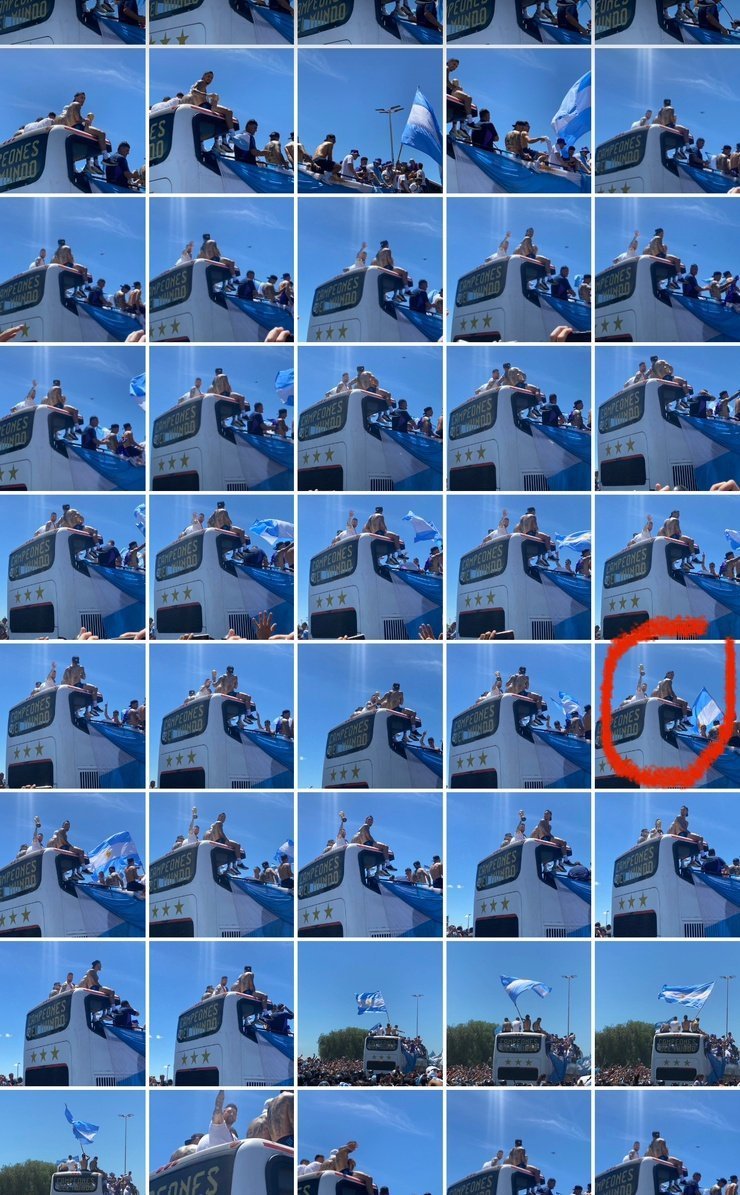 리오넬 메시가 우승컵을 전달받아 드는 순간 하늘에서 빛이 내려오는 모습. 사진을 촬영한 누리꾼은 조작한 것이 아니라며 찍은 사진 전체를 모두 공개했다. (트위터 갈무리)