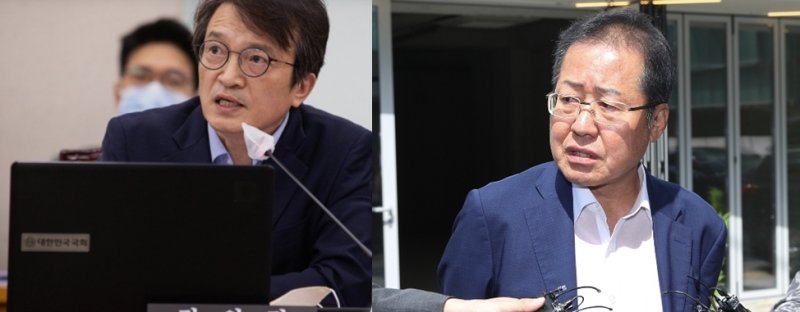김의겸 더불어민주당 의원(왼쪽)과 홍준표 대구시장. ⓒ 뉴스1 DB