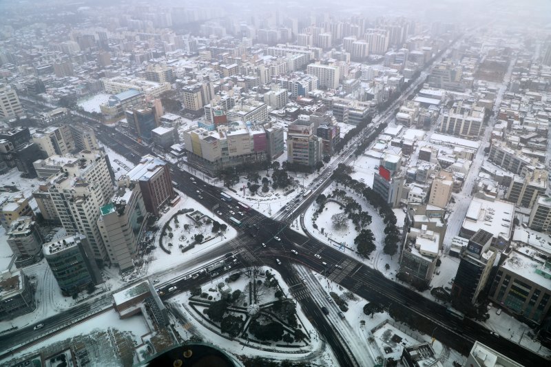 23일 오전 제주시 노형동 일대에 눈보라가 치고 있다.2022.12.23/뉴스1 ⓒ News1 오미란 기자
