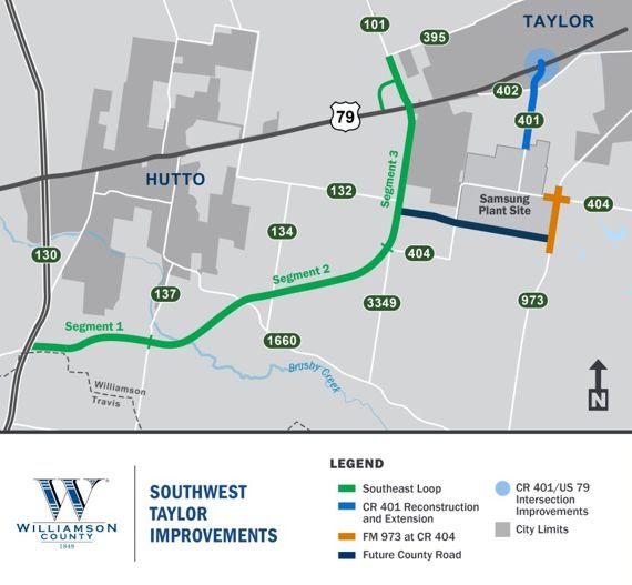 미국 윌리엄슨 카운티 당국이 공개한 삼성전자 반도체 공장과 기존 고속도로를 연결하는 '삼성 고속도로' 건축 계획 도면. Future Country Road로 표기된 도로가 이번에 명명된 '삼성 고속도로'다. /사진=윌리엄슨 카운티 제공