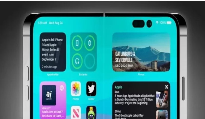 폴드 형태의 폴더블(화면이 접히는) 아이폰 예상 이미지 (IT 매체 애플인사이더 갈무리)