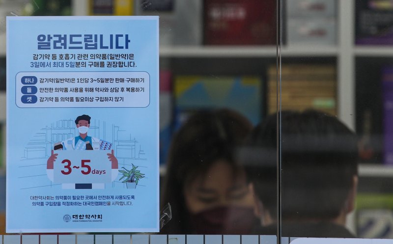 [서울=뉴시스] 권창회 기자 = 1일 오전 서울 중구 한 약국에 감기약 수급 안정을 위한 3~5일치 판매수량 제한 안내문이 붙어있다. 정부는 중국 코로나19 유행으로 국내 감기약 품귀 현상이 우려되자 약국에서 판매하는 감기약 수량을 제한하기로 하고 다음 주 중 시행 시점과 대상, 판매 제한 수량 등을 정하기로 했다. 2023.01.01. kch0523@newsis.com <저작권자ⓒ 공감언론 뉴시스통신사. 무단전재-재배포 금지.> /사진=뉴시스화상