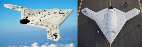 X-47B. 항공모함에서 운영가능한 스텔스무인 폭격기로 개발됐다. 최대이륙중량 20톤, 무장능력 2톤, 2000년대 초반부터 연구개발을 시작했다. 2013년 항모 이착륙, 2015년 공중급유 시험을 마쳤다. 미 공군이 J-UCAS(Joint Unmanned Combat Air Systems) 계획을 시작함으로서 시작된 UCAV 사업의 노스롭 그루먼 측 시제기가 바로 X-47이다. B-2를 소형화한 것에 가까운 전익기인 것이 특징으로, 이는 CIA가 운용하는 스텔스 무인정찰기인 RQ-170 및 미 공군에 배치된 스텔스 무인정찰기인 R