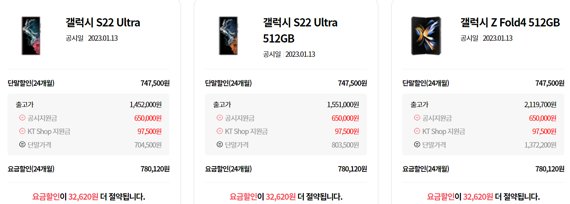 SKT·LGU+ 이어 KT, 갤S22U 공시지원금 최대 65만원