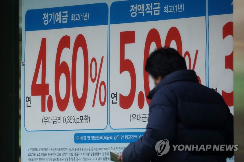서울 시내 한 은행에 걸린 정기예금 금리 안내문. 연합뉴스 제공