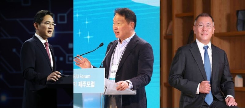 (왼쪽부터) 이재용 삼성전자 회장, 최태원 SK그룹 회장, 정의선 현대차그룹 회장. 뉴스1