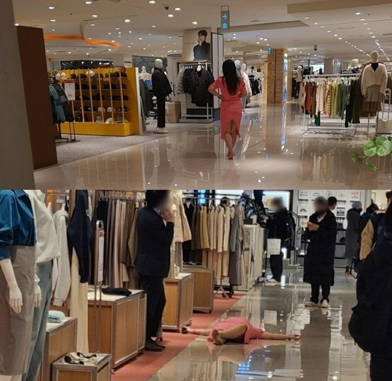 A씨는 화가 나 매장을 아수라장으로 만들었으며 백화점 통로 바닥에 드러눕기도 했다. ('보배드림' 갈무리) /사진=뉴스1